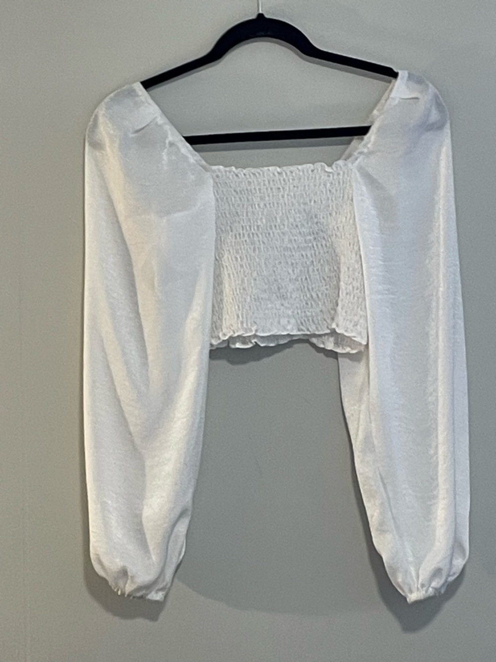 RESA White Smocked Crop Top with Balloon Sleeves. Item 11408 - Picture 2 of 2